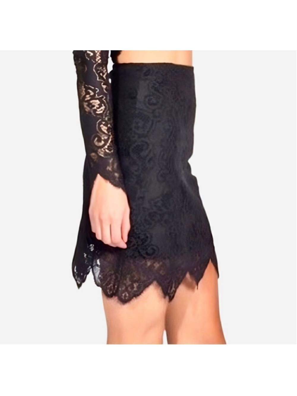 For Love & Lemons Black Floral Lace Mini Skirt S Scalloped Sheer Romantic